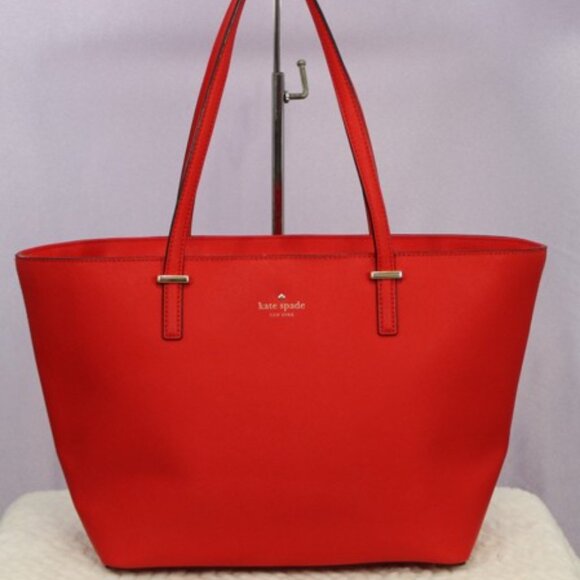 Kate Spade New York Large Red Saffiano Leather Tote Bag with Dust Bag - Picture 1 of 15